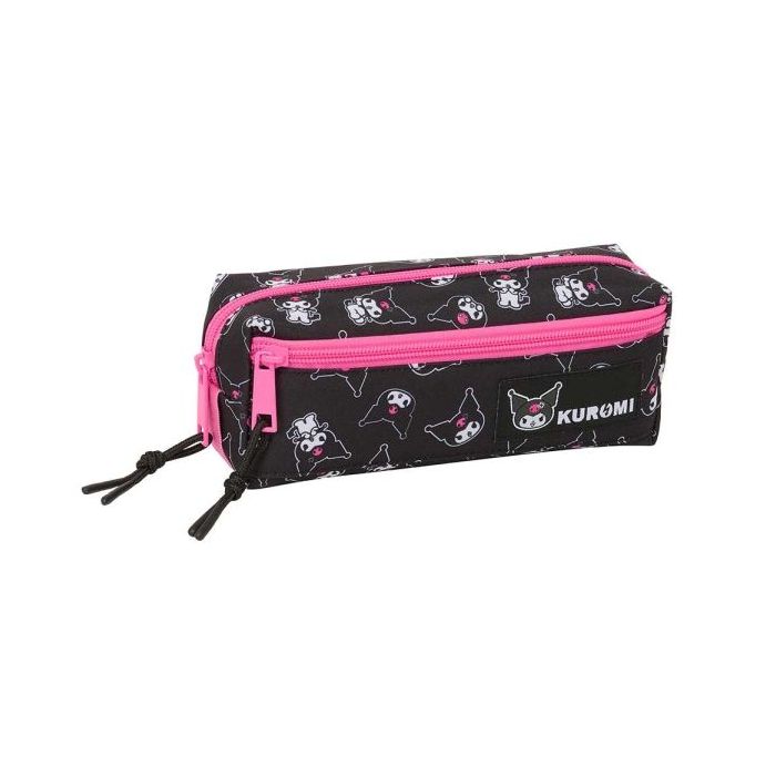 Safta Kuromi Portatodo - 3 Compartimentos con Cremalleras - Goma Elastica - 0.98L - 220x60x85mm - Color Negro y Rosa