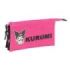 Safta Kuromi Portatodo - 3 Compartimentos con Cremalleras - Bolsillo Interior - 0.6L - 220x30x120mm - Color Negro y Rosa