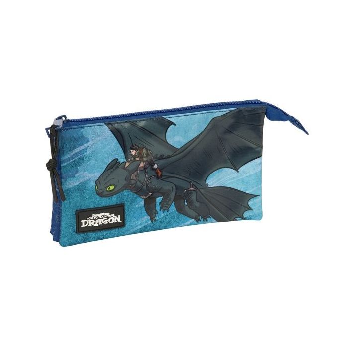 Safta Como Entrenar a Tu Dragon Portatodo - 3 Compartimentos con Cremalleras - Bolsillo Interior - 0.6L - 220x30x120mm - Color Azul Marino