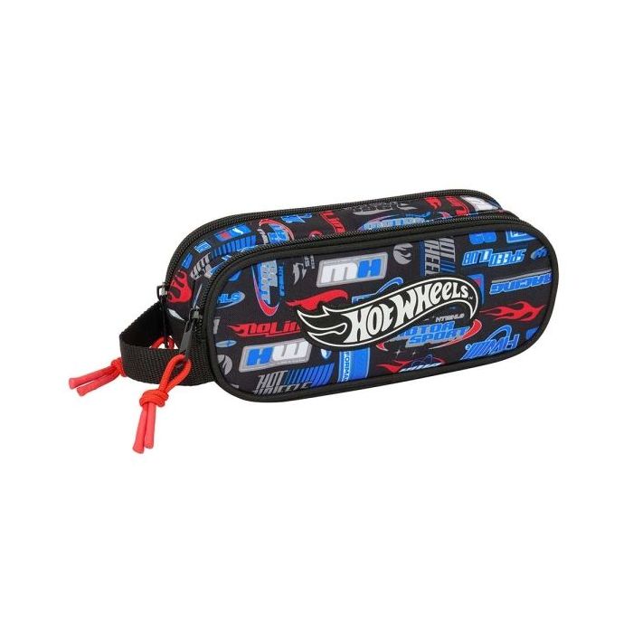 Safta Hot Wheels Portatodo - 2 Compartimentos con Cremalleras - Asa Lateral - 1L - 210x60x80mm - Color Azul