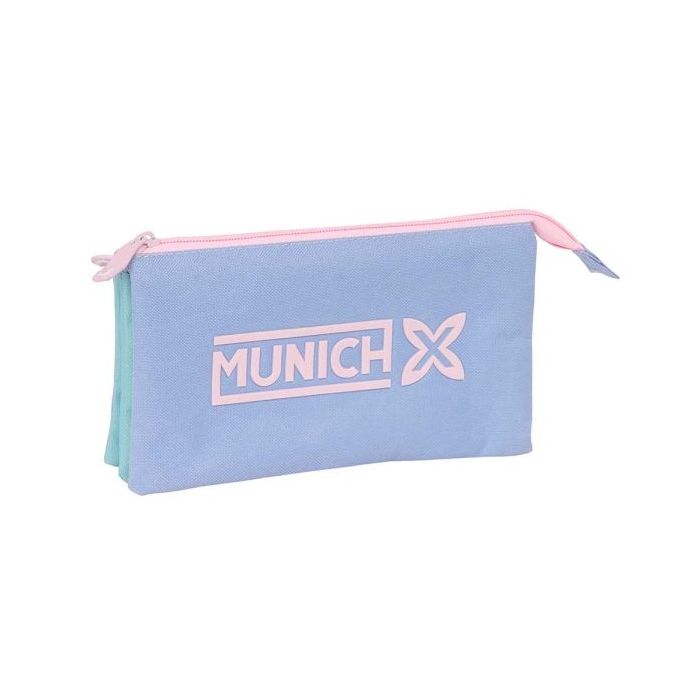 Safta Munich Mellow Portatodo - 3 Compartimentos con Cremalleras - Bolsillo Interior - 0.6L - 220x30x120mm - Color Azul Claro