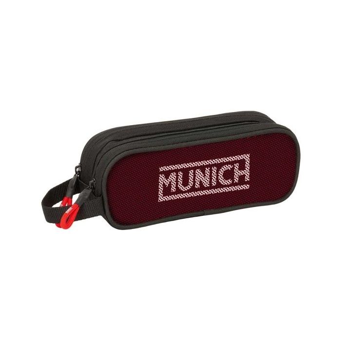 Safta Munich Vulcan Portatodo - 2 Compartimentos con Cremalleras - Asa Lateral - 1L - 210x60x80mm - Color Negro y Rojo