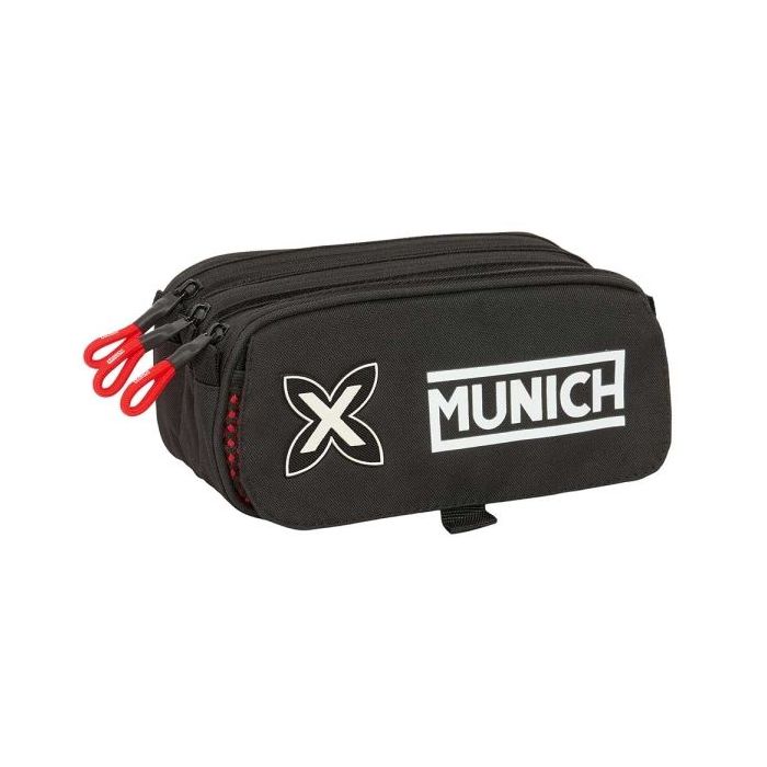 Safta Munich Vulcan Portatodo - 3 Compartimentos con Cremalleras - Bolsillo Frontal - Cinta Adaptable - 1.72L - 215x80x100mm - Color Negro