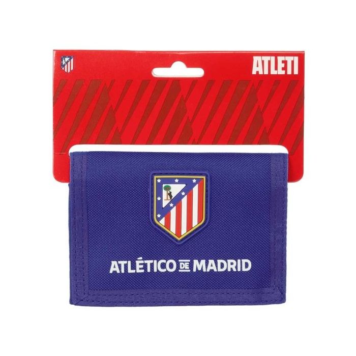 Safta Atletico de Madrid Billetera - Cabecera para Colgar - Cierre con Velcro - Compartimentos Internos - Bolsillo con Cremallera - 125x10x95mm - Color Azul Marino