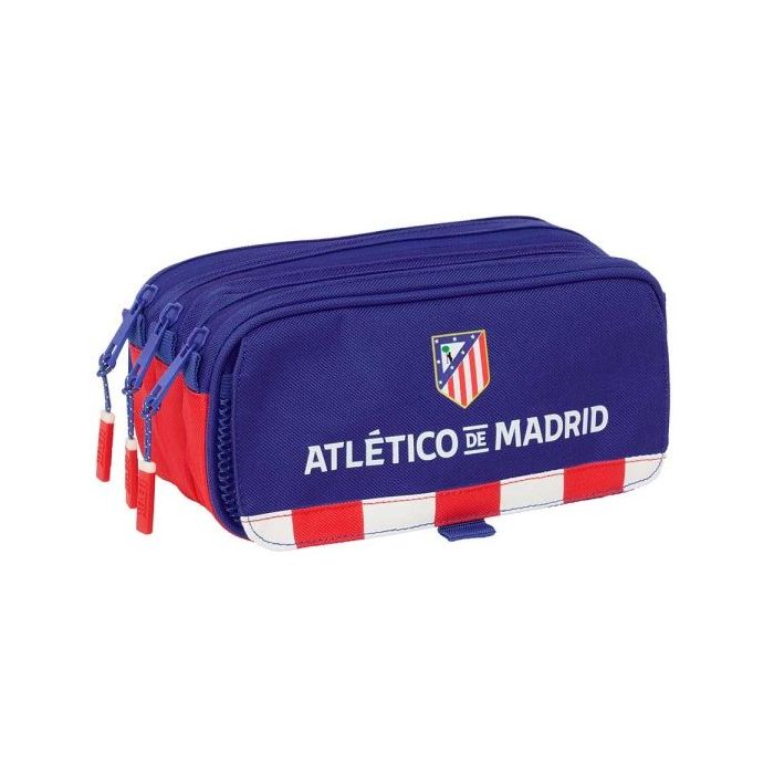 Safta Atletico de Madrid Portatodo - 3 Compartimentos con Cremalleras - Bolsillo Frontal - Cinta Adaptable - 1.72L - 215x80x100mm - Color Azul Marino
