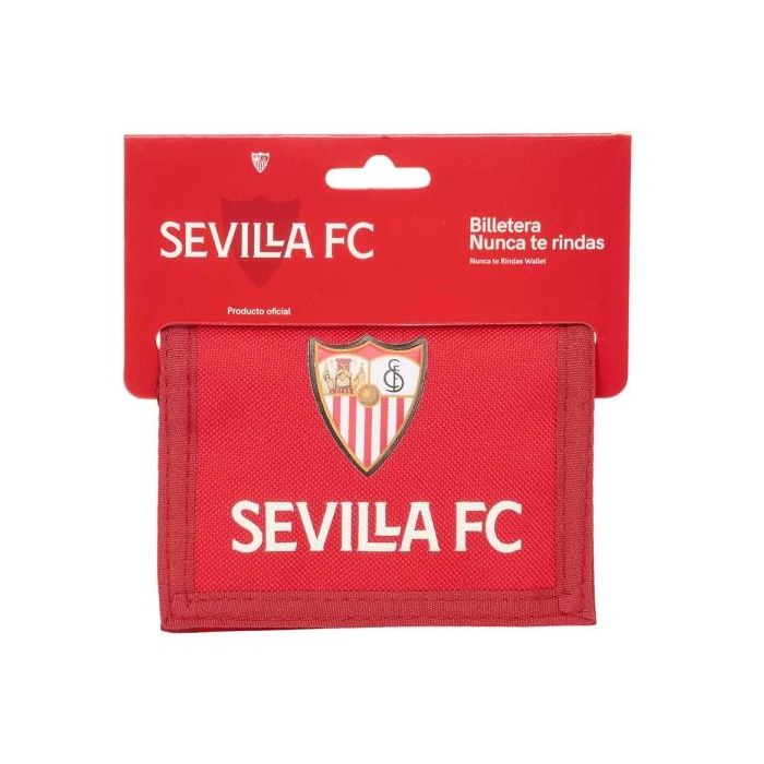 Safta Sevilla FC Billetera - Cabecera para Colgar - Cierre con Velcro - Compartimentos Internos - Bolsillo con Cremallera - Resistente al Agua - 125x10x95mm - Color Rojo