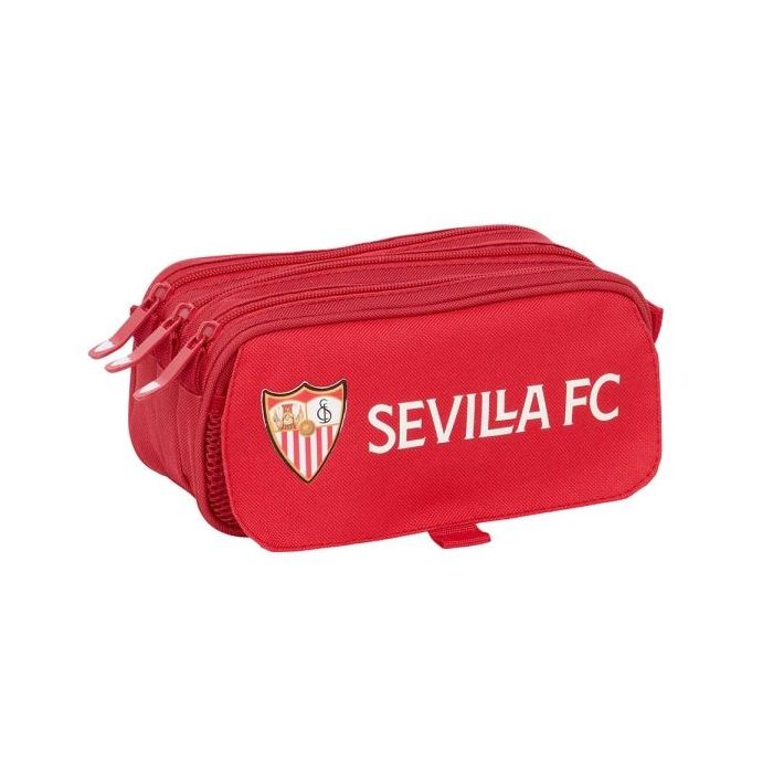 Safta Sevilla FC Portatodo - 3 Compartimentos con Cremalleras - Asa Lateral - Bolsillo Frontal - Cinta Adaptable - Resistente al Agua - 1.72L - 215x80x100mm - Color Rojo