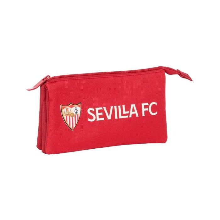 Safta Sevilla FC Portatodo - 3 Compartimentos con Cremalleras - Bolsillo Interior - Resistente al Agua - 220x30x120mm - Color Rojo