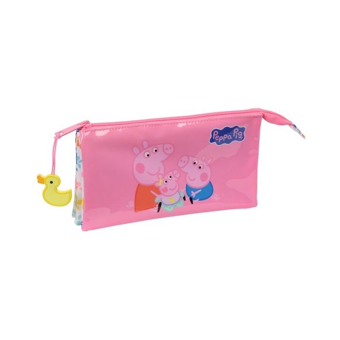 Safta Peppa Pig Baby Pig Portatodo - 3 Compartimentos con Cremalleras - Bolsillo Interior - 0.6L - 220x30x120mm - Color Rosa