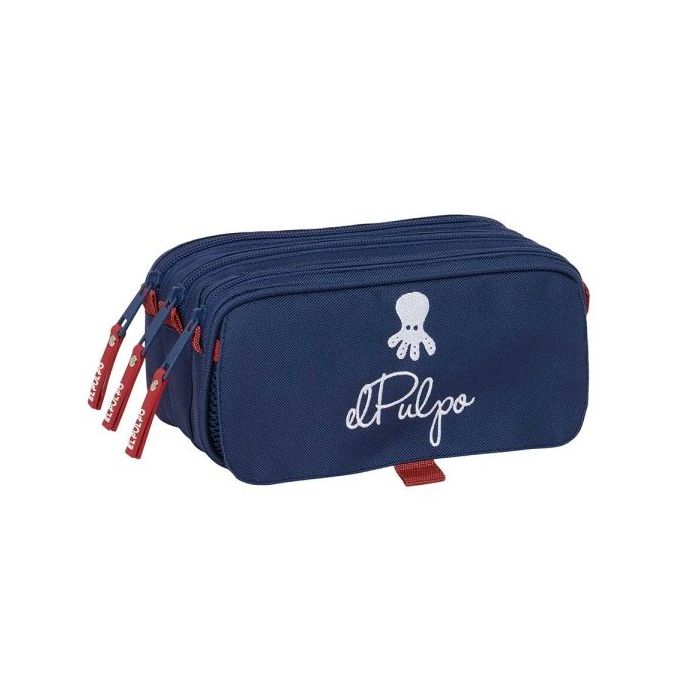 Safta el Pulpo Portatodo - 3 Compartimentos con Cremalleras - Bolsillo Frontal - Cinta Adaptable - 1.72L - 215x80x100mm - Color Azul Marino