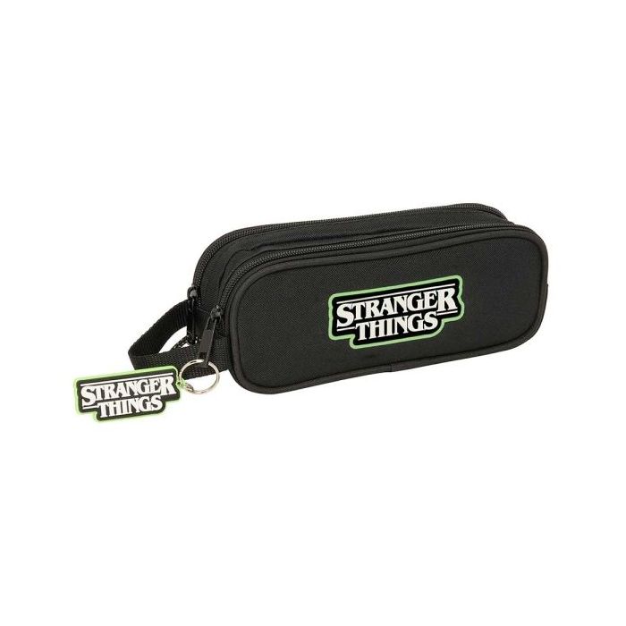 Safta Stranger Things Portatodo - 2 Compartimentos con Cremalleras - Asa Lateral - 1L - 210x60x80mm - Color Negro