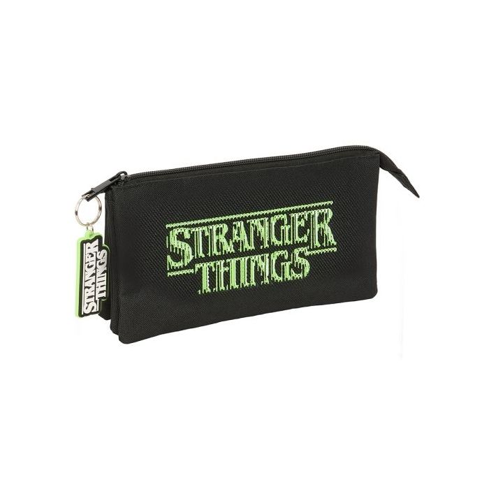 Safta Stranger Things Portatodo - 3 Compartimentos con Cremalleras - Bolsillo Interior - 0.6L - 220x30x120mm - Color Negro