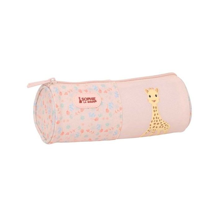 Safta Sophie la Girafe Joy Portatodo - Tirador Facil de Abrir - Material Reciclado - Resistente al Agua - 1L - 200x70x70mm - Color Rosa Pastel