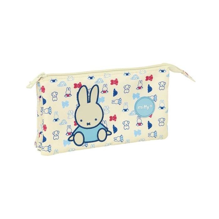 Safta Miffy Buddy Portatodo - 3 Compartimentos con Cremalleras - Resistente al Agua - Material Reciclado - 0.6L - 220x30x120mm - Color Beige