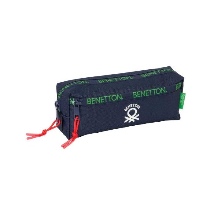 Safta Benetton Together Portatodo - 3 Compartimentos con Cremalleras - Goma Elastica - 0.98L - 220x60x85mm - Color Azul Marino