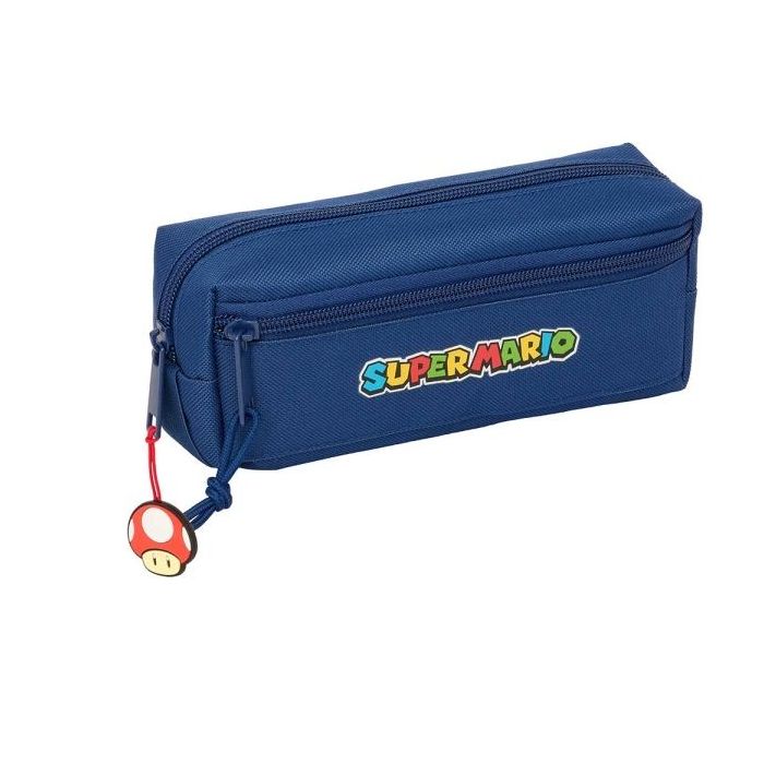 Safta Super Mario Mamma Mia Portatodo - 3 Compartimentos con Cremalleras - Goma Elastica - 0.98L - 220x60x85mm - Color Azul Oscuro