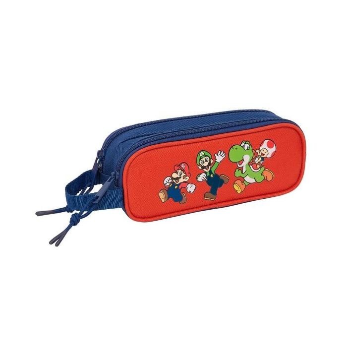 Safta Super Mario Mamma Mia Portatodo - 2 Compartimentos con Cremalleras - Asa Lateral - 1L - 210x60x80mm - Color Rojo y Azul