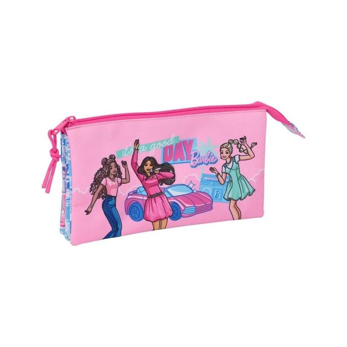 Safta Barbie Portatodo - 3 Compartimentos con Cremalleras - Bolsillo Interior - 0.6L - 220x30x120mm - Color Rosa