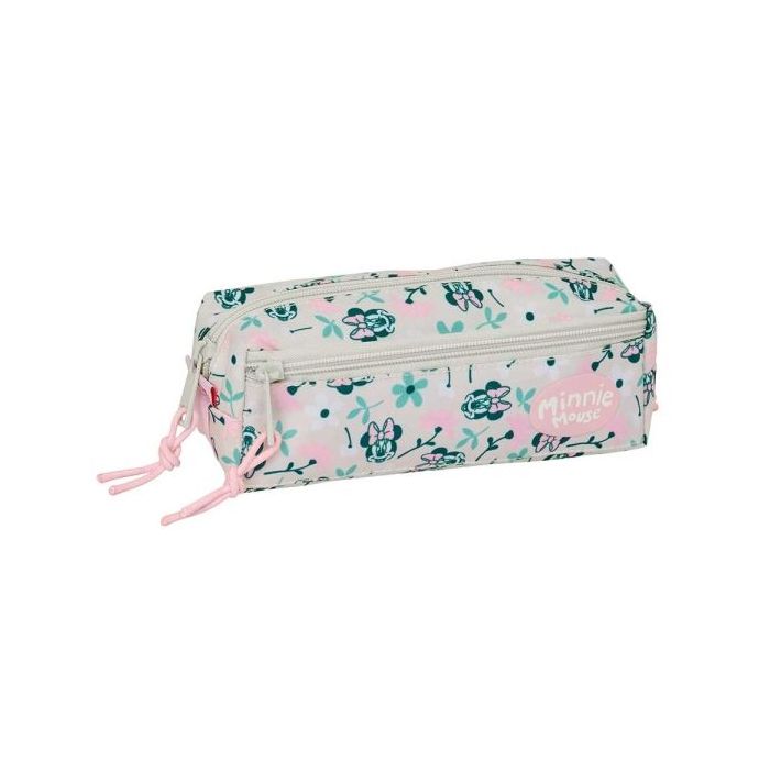 Safta Minnie Mouse Minty Portatodo - 3 Compartimentos con Cremalleras - Goma Elastica - 0.98L - 220x60x85mm - Color Rosa Pastel