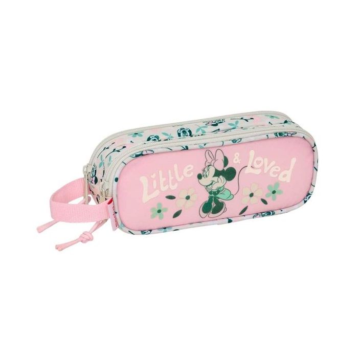 Safta Minnie Mouse Minty Portatodo - 2 Compartimentos con Cremalleras - Asa Lateral - 1L - 210x60x80mm - Color Rosa Pastel