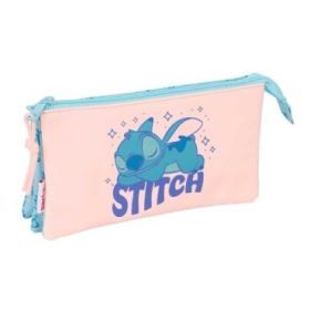 Safta Stitch Ohana Portatodo - 3 Compartimentos con Cremalleras - Bolsillo Interior - 0.6L - 220x30x120mm - Color Azul Claro