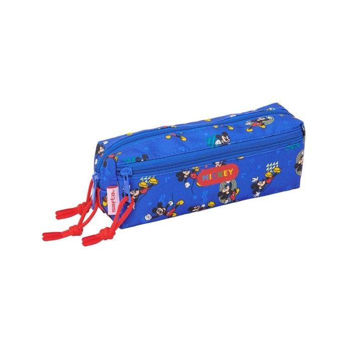 Safta Mickey Mouse Today Portatodo - 3 Compartimentos con Cremalleras - Goma Elastica - 0.98L - 220x60x85mm - Color Azul