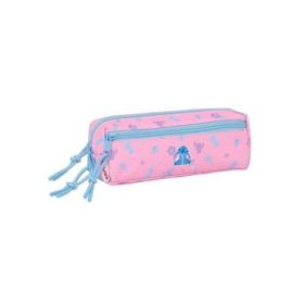 Safta Stitch Bright Portatodo - 3 Compartimentos con Cremalleras - Goma Elastica - 0.98L - 220x60x85mm - Color Rosa