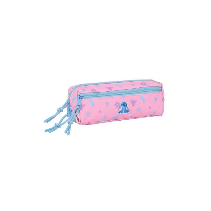Safta Stitch Bright Portatodo - 3 Compartimentos con Cremalleras - Goma Elastica - 0.98L - 220x60x85mm - Color Rosa