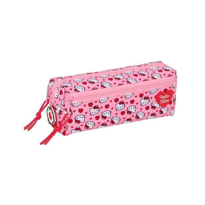 Safta Hello Kitty Portatodo - 3 Compartimentos con Cremalleras - Goma Elastica - 0.98L - 220x60x85mm - Color Rosa