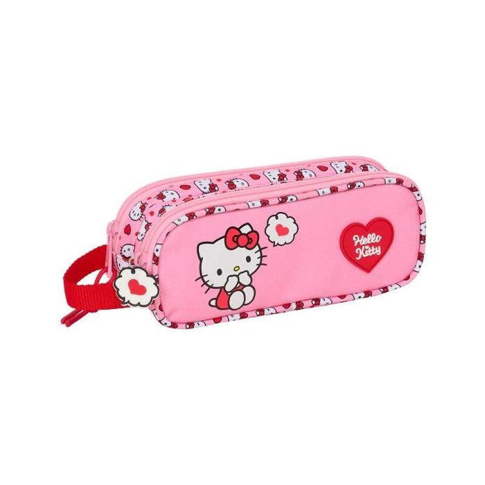 Safta Hello Kitty Portatodo - 2 Compartimentos con Cremalleras - Asa Lateral - 1L - 210x60x80mm - Color Rosa