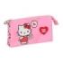 Safta Hello Kitty Portatodo - 3 Compartimentos con Cremalleras - Bolsillo Interior - 0.6L - 220x30x120mm - Color Rosa