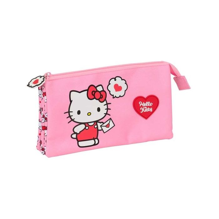 Safta Hello Kitty Portatodo - 3 Compartimentos con Cremalleras - Bolsillo Interior - 0.6L - 220x30x120mm - Color Rosa