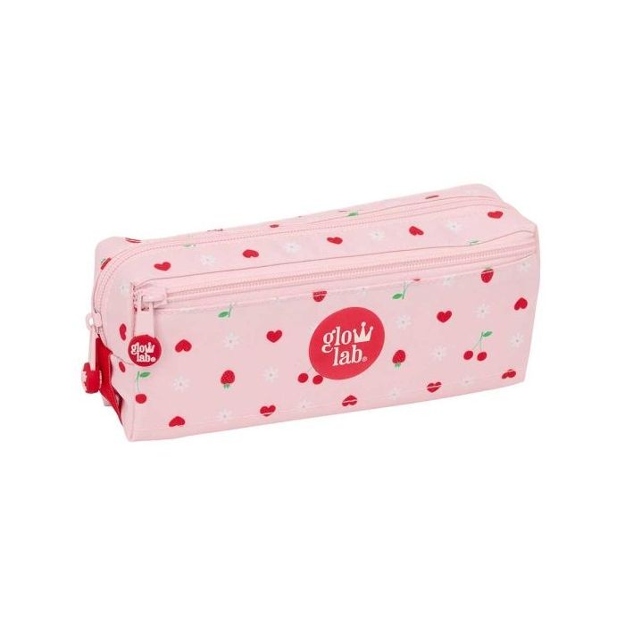 Safta Glowlab Frutitas Portatodo - 3 Compartimentos con Cremalleras - Goma Elastica - 0.98L - 220x60x85mm - Color Rosa