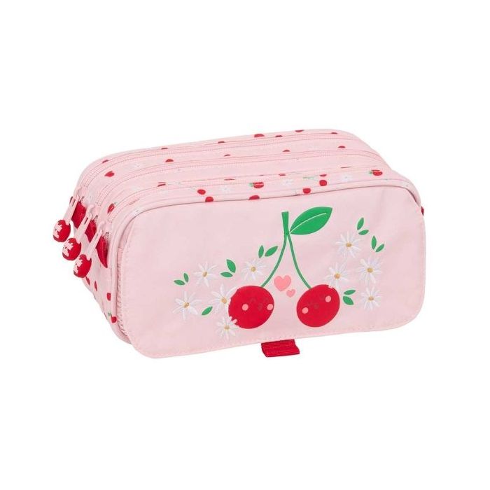 Safta Glowlab Frutitas Portatodo - 3 Compartimentos con Cremalleras - Bolsillo Frontal - Cinta Adaptable - 1.72L - 215x80x100mm - Color Rosa