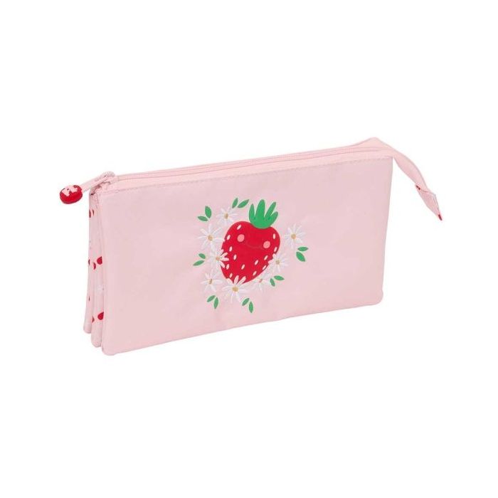 Safta Glowlab Frutitas Portatodo - 3 Compartimentos con Cremalleras - Bolsillo Interior - 0.6L - 220x30x120mm - Color Rosa
