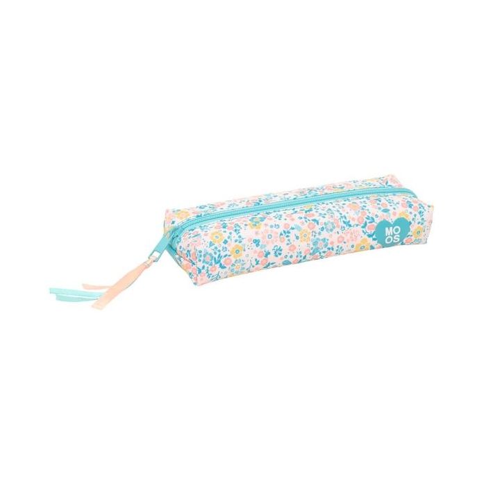 Safta Moos Fiori Portatodo - Cremallera - Goma Elastica - Material Reciclado - 0.53L - 220x70x40mm - Color Azul Claro