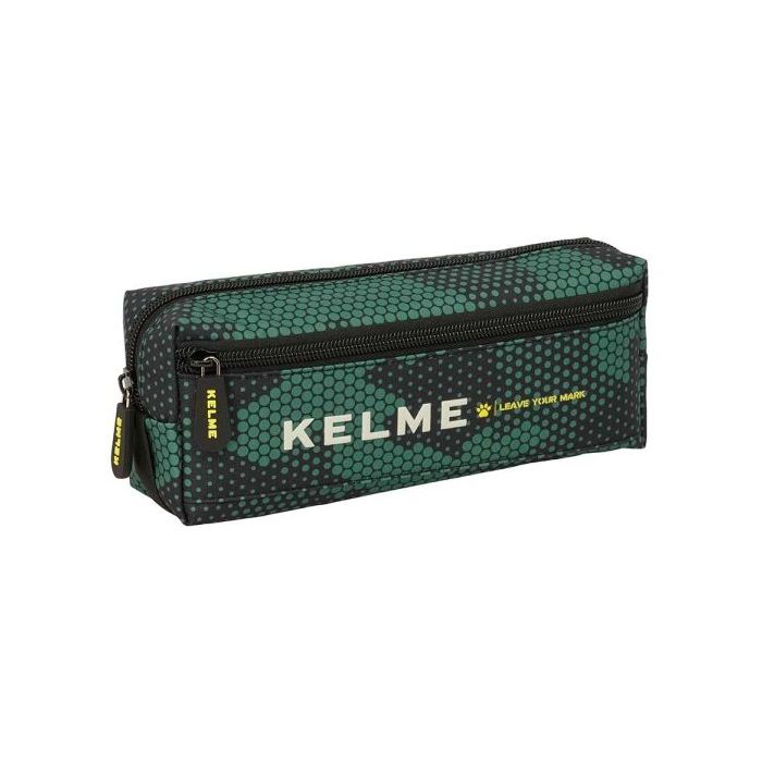 Safta Kelme Camo Portatodo - 3 Compartimentos con Cremalleras - Goma Elastica - 0.98L - 220x60x85mm - Color Verde Camuflaje