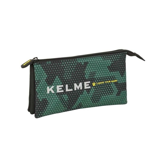 Safta Kelme Camo Portatodo - 3 Compartimentos con Cremalleras - Bolsillo Interior - 0.6L - 220x30x120mm - Color Verde Camuflaje