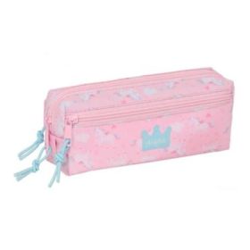 Safta Glowlab Kids Portatodo - 3 Compartimentos con Cremalleras - Goma Elastica - 0.98L - 220x60x85mm - Color Rosa