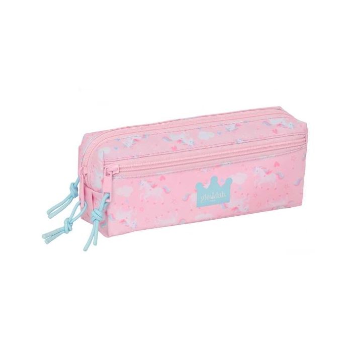 Safta Glowlab Kids Portatodo - 3 Compartimentos con Cremalleras - Goma Elastica - 0.98L - 220x60x85mm - Color Rosa