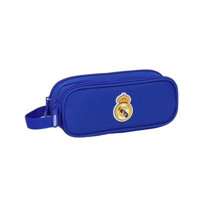 Safta Real Madrid Portatodo - 2 Compartimentos con Cremalleras - Asa Lateral - 1L - 210x60x80mm - Color Azul