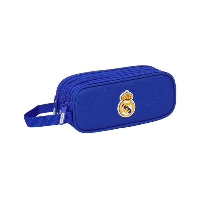 Safta Real Madrid Portatodo - 3 Compartimentos con Cremalleras - Asa Lateral - 1.25L - 210x70x85mm - Color Azul
