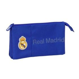 Safta Real Madrid Portatodo - 3 Compartimentos con Cremalleras - Bolsillo Interior - 0.6L - 220x30x120mm - Color Azul