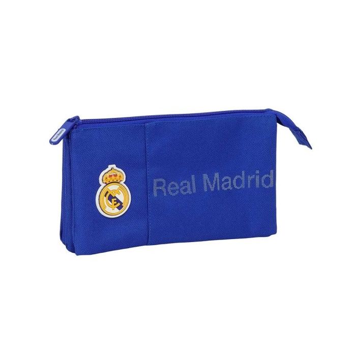 Safta Real Madrid Portatodo - 3 Compartimentos con Cremalleras - Bolsillo Interior - 0.6L - 220x30x120mm - Color Azul