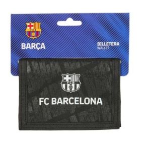 Safta F.C.Barcelona Billetera - Cabecera para Colgar - Cierre con Velcro - Compartimentos Internos - Bolsillo con Cremallera - 125x10x95mm - Color Negro