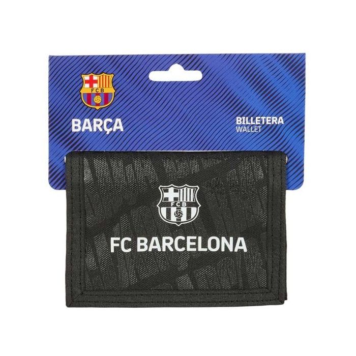Safta F.C.Barcelona Billetera - Cabecera para Colgar - Cierre con Velcro - Compartimentos Internos - Bolsillo con Cremallera - 125x10x95mm - Color Negro