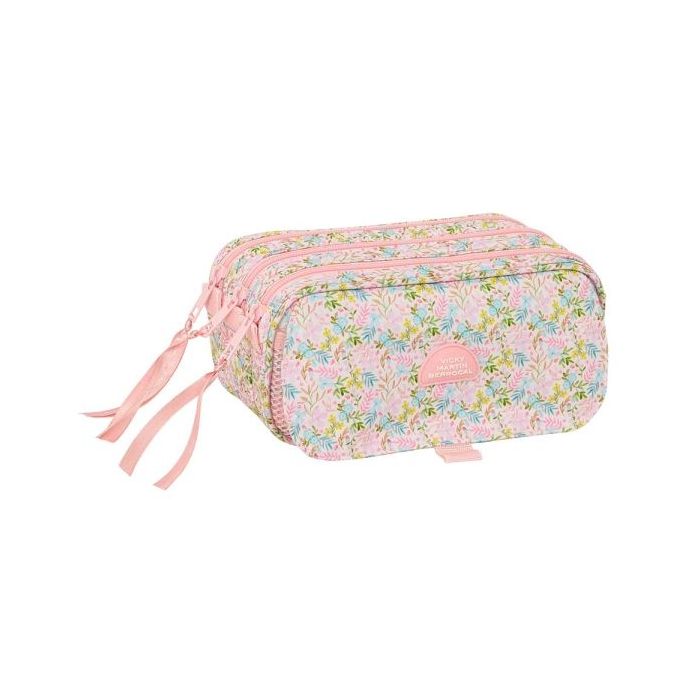 Safta VMB Portatodo - 3 Compartimentos con Cremalleras - Bolsillo Frontal - Cinta Adaptable - 1.72L - 215x80x100mm - Color Rosa