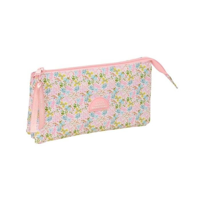 Safta VMB Portatodo - 3 Compartimentos con Cremalleras - Bolsillo Interior - 0.6L - 220x30x120mm - Color Rosa