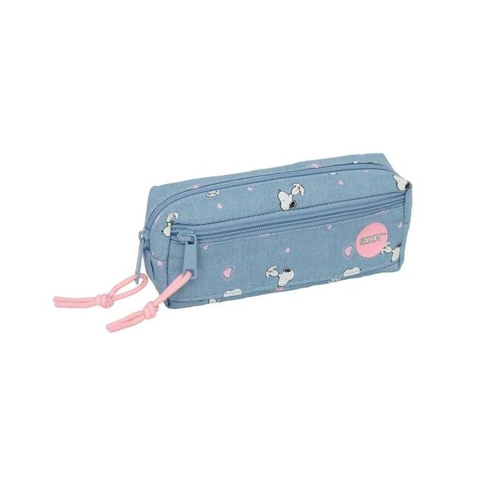 Safta Snoopy Portatodo - 3 Compartimentos con Cremalleras - Goma Elastica - 0.98L - 220x60x85mm - Color Azul