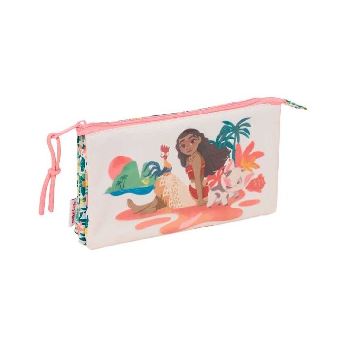 Safta Vaiana Portatodo - 3 Compartimentos con Cremalleras - Bolsillo Interior - 0.6L - 220x30x120mm - Color Verde